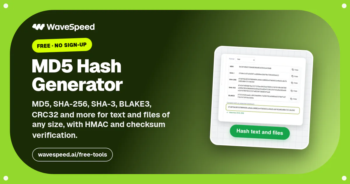 MD5 Hash Generator – Text and Files, Free | WaveSpeed AI