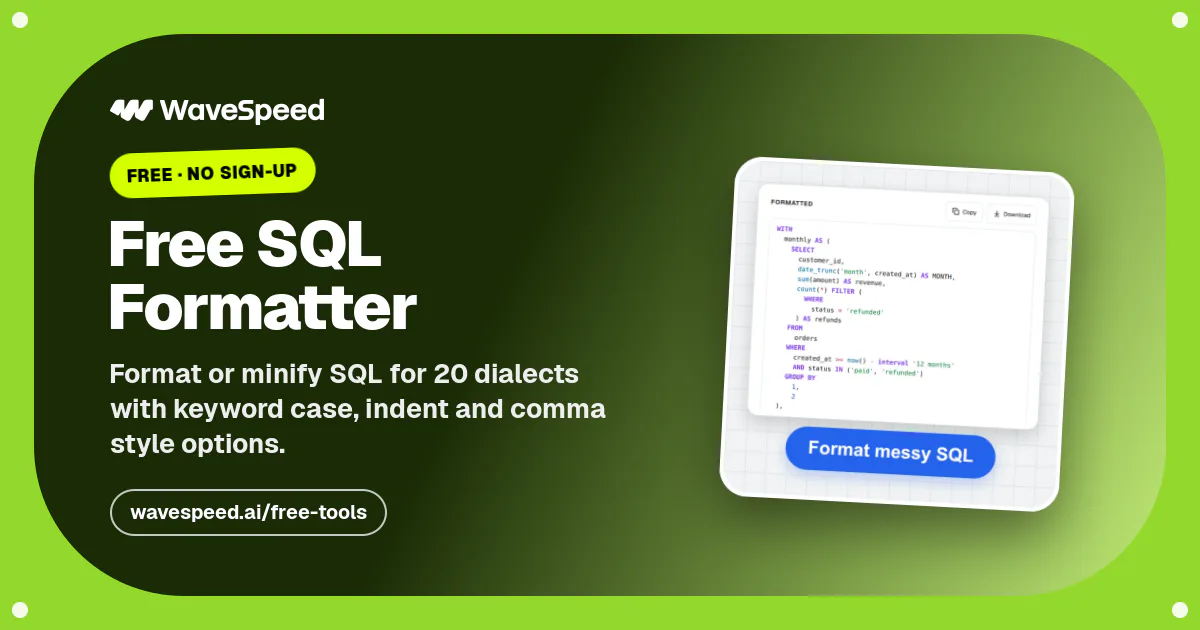 SQL Formatter – Free Online SQL Beautifier & Minifier | WaveSpeed AI