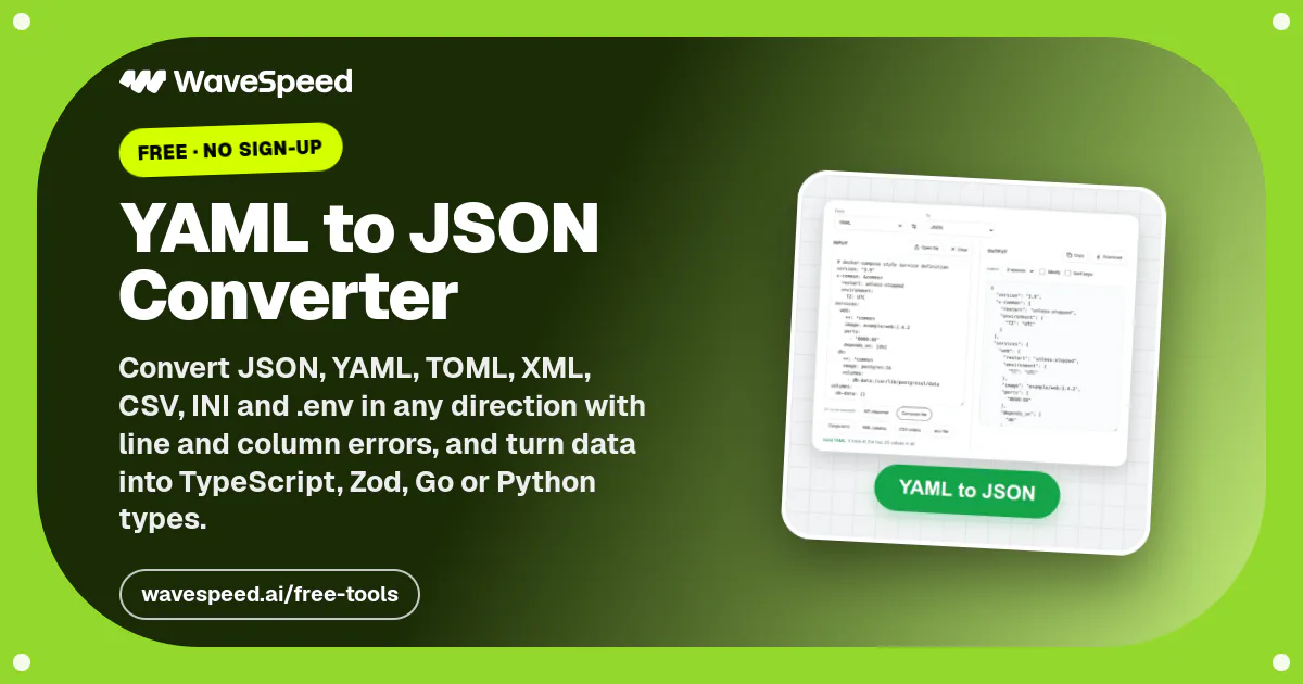 YAML to JSON Converter – Free, Shows Errors by Line | WaveSpeed AI