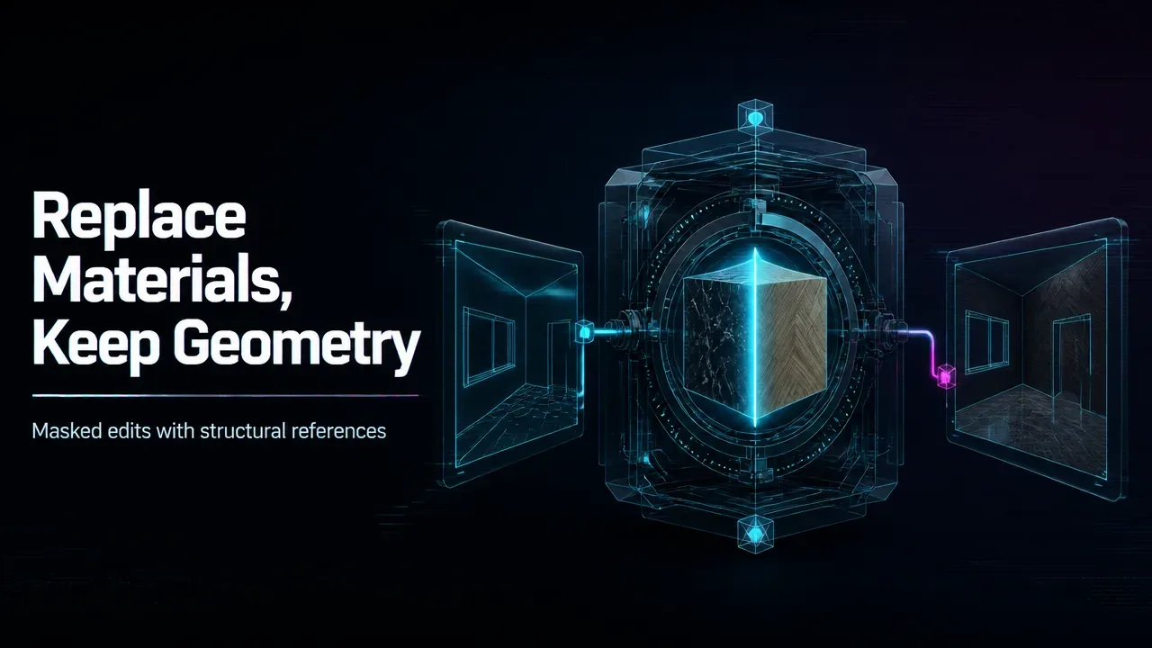 Which Image-to-Image Workflow Can Replace Materials While Preserving Room Geometry?