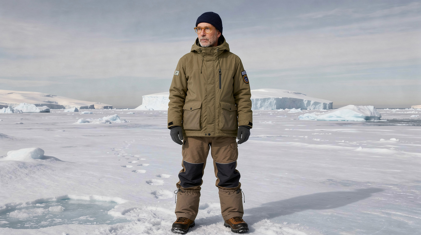 Make him standing on Antarctica.