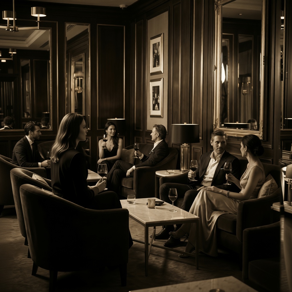 Add a new person to the left side of the image, with a style consistent with the existing photos: the same lens focal length, lighting direction, depth of field, and graininess. The new person's clothing matches the scene, while keeping the faces and postures of all the original people unchanged, resulting in a natural and unobtrusive overall effect.