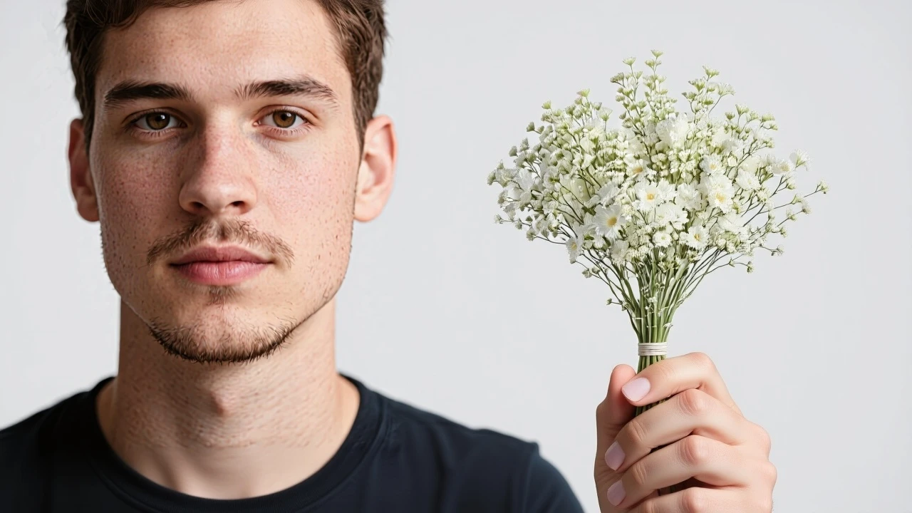 The man is holding a flower.