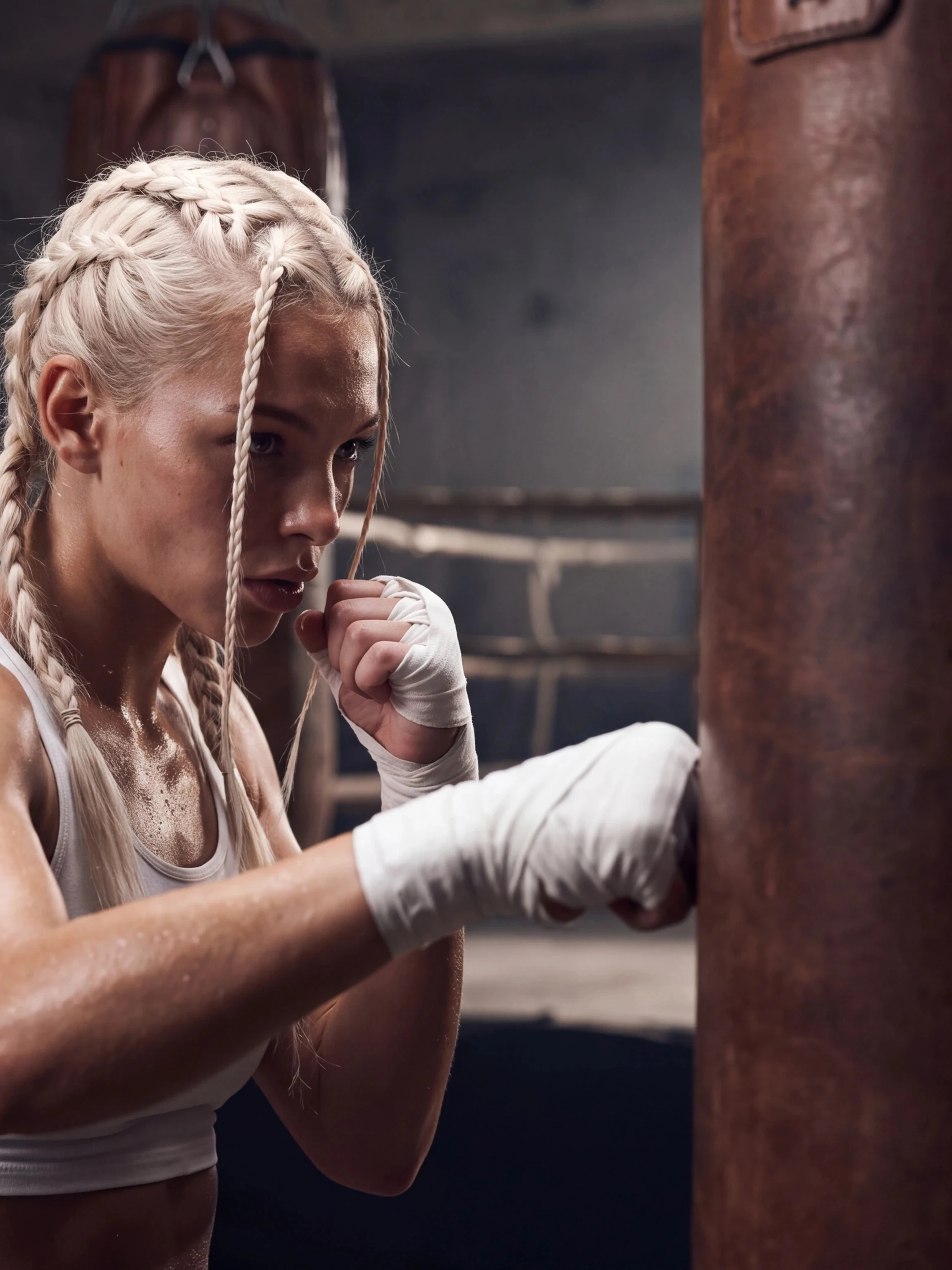 Reference image: a boxer with braided blonde hair