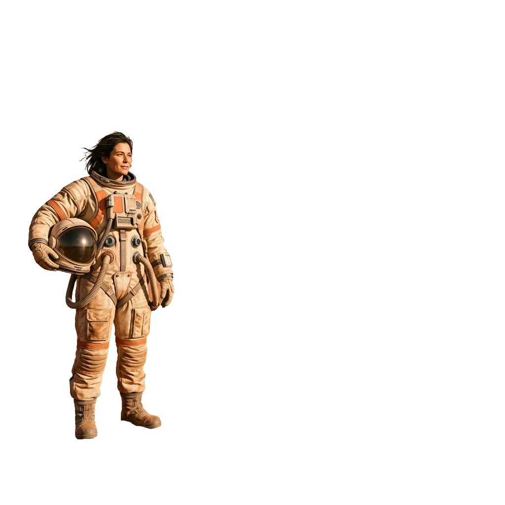 Keep only the astronaut and the helmet she is holding.