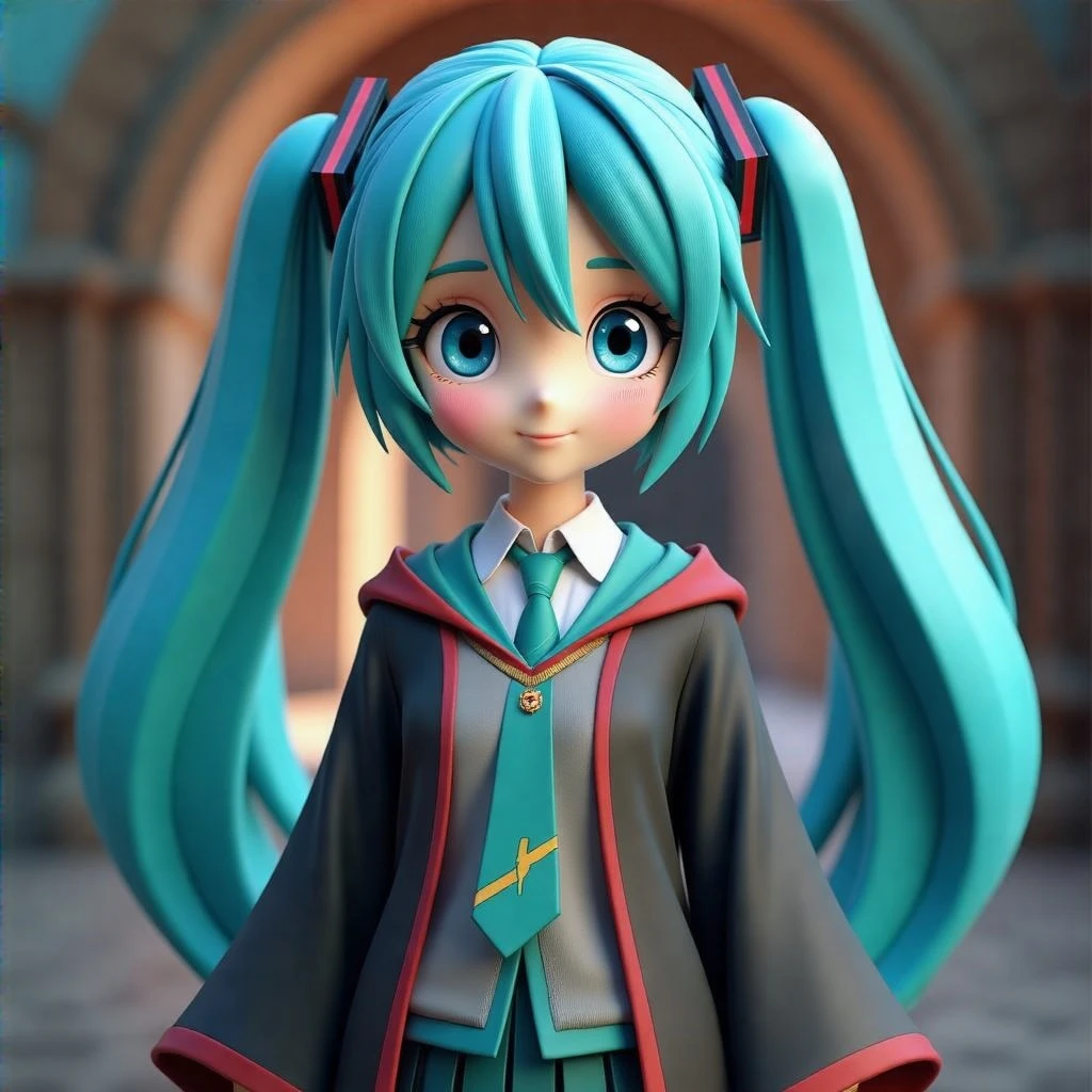 hatsune miku in disney and pixar 3d render in Harry Potter universe