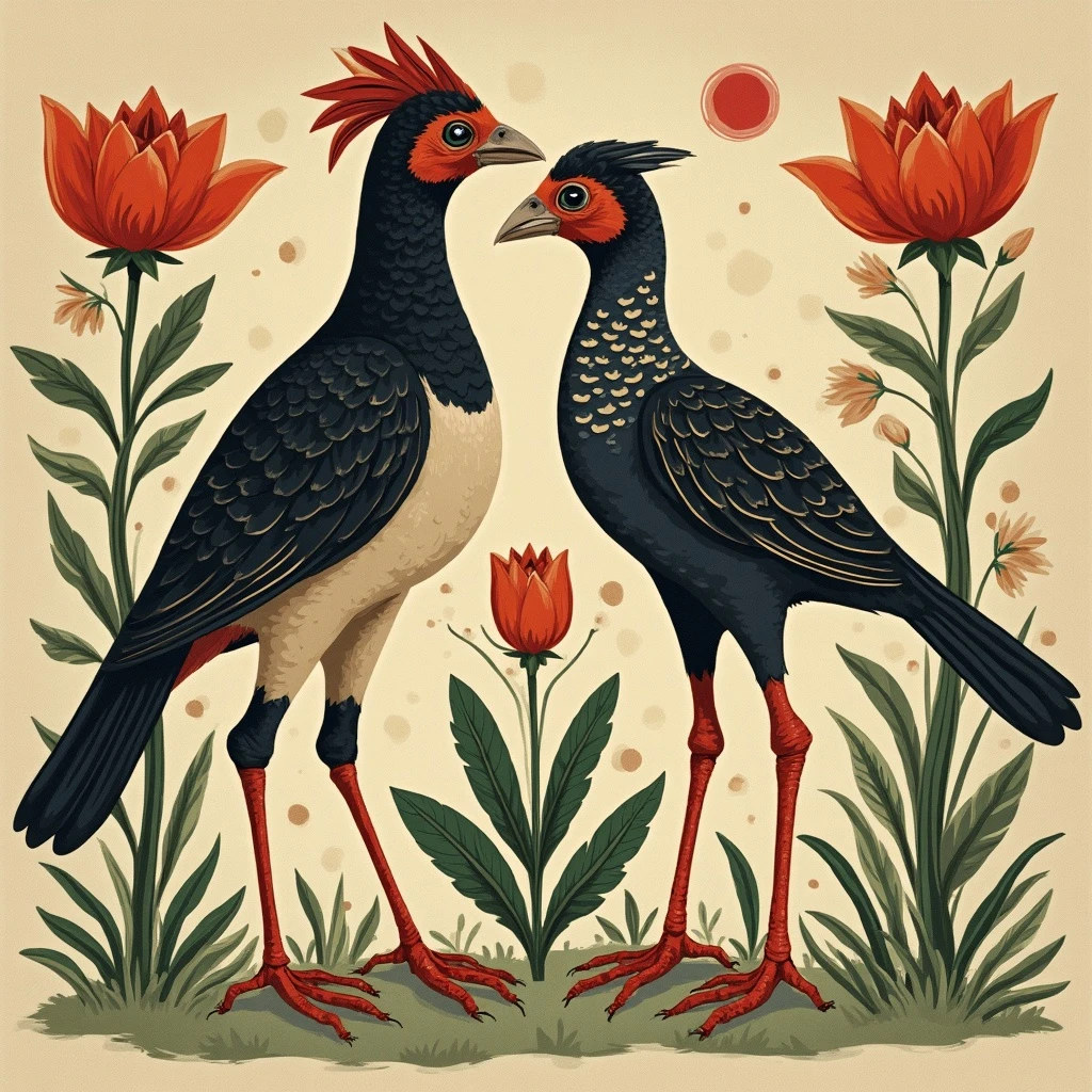 Butcherbird and Guinea in Canberra, Australia in the style of byzantine