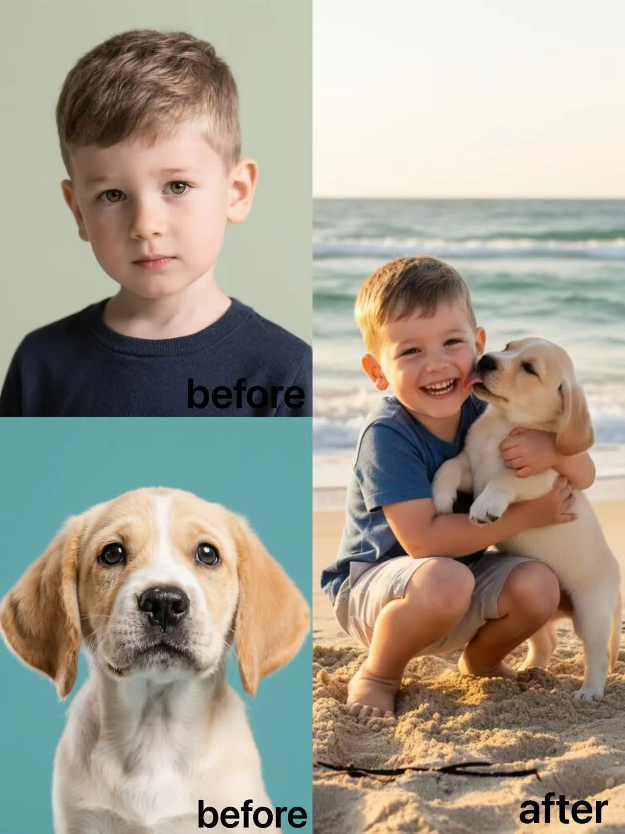 Mezclar un retrato con una foto de mascota para crear una imagen familiar única
