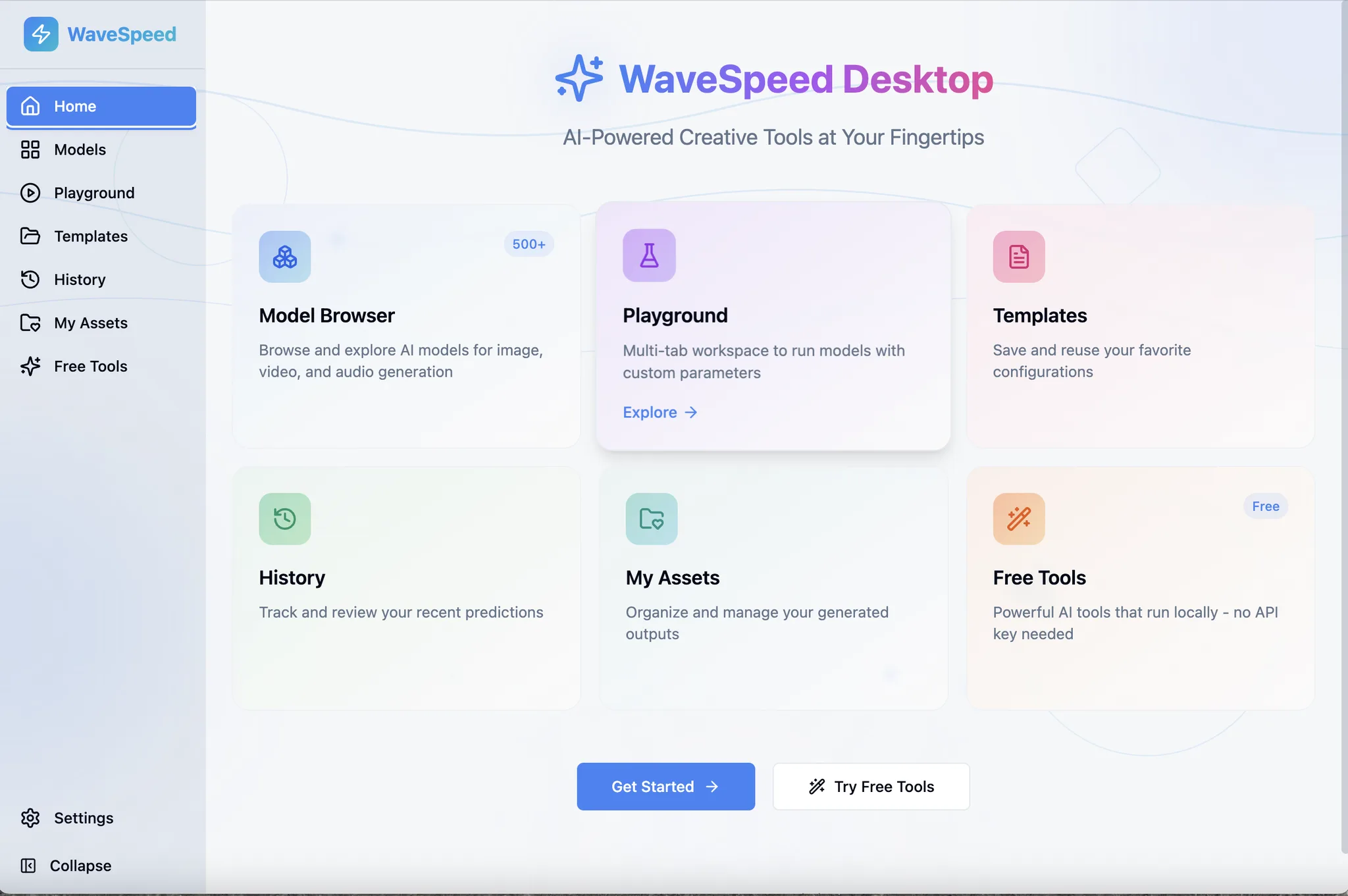 Interfaz de WaveSpeedAI Desktop