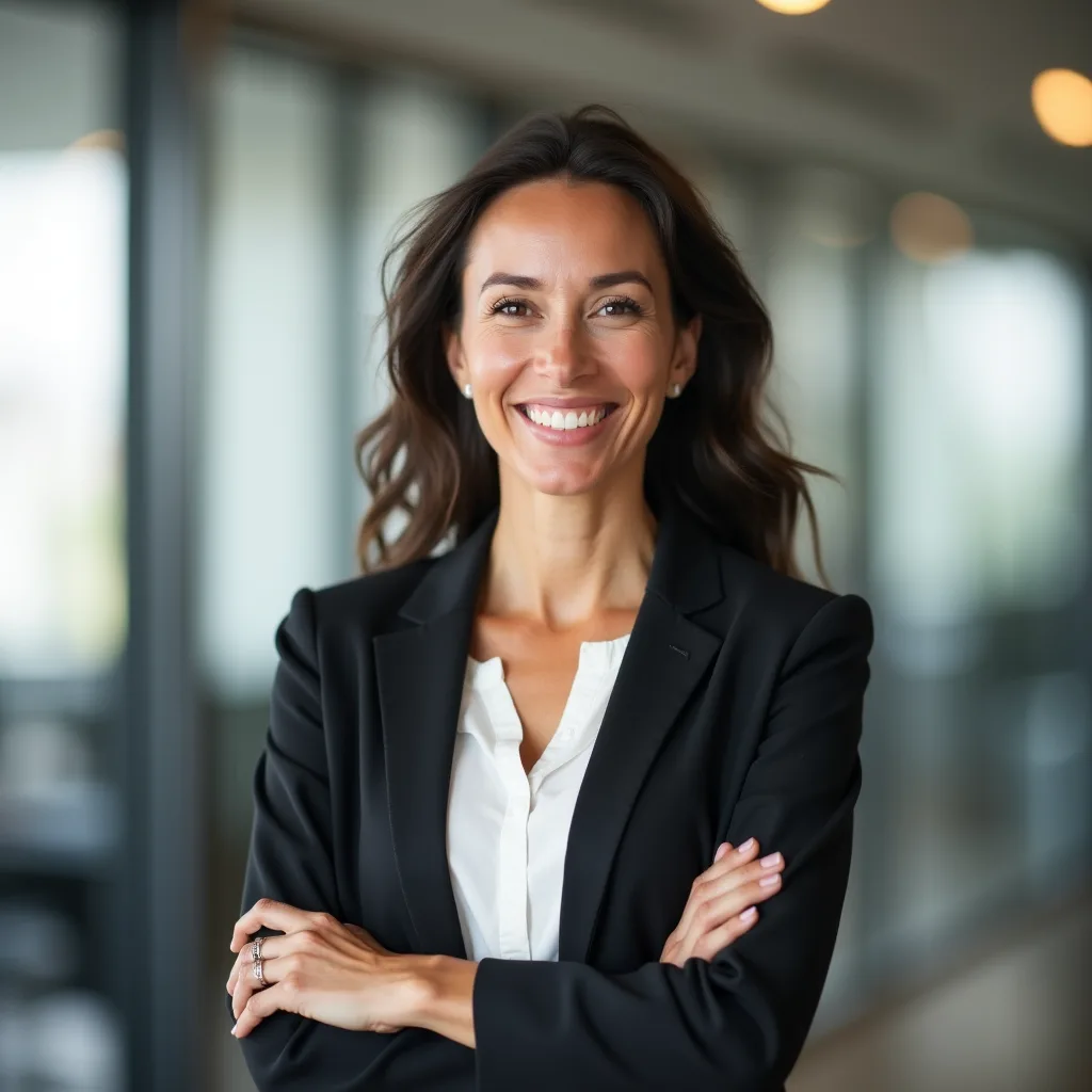 Presenter - Professional news anchor presenting a business report, neutral expression transi