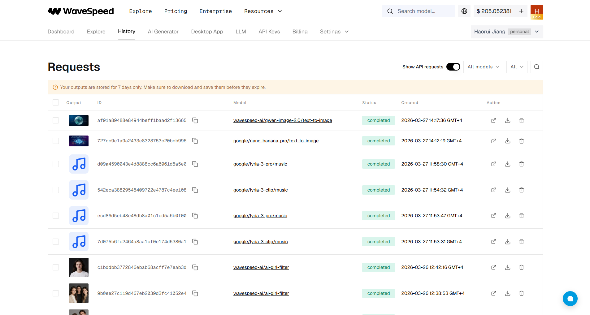 History Page - Task ID