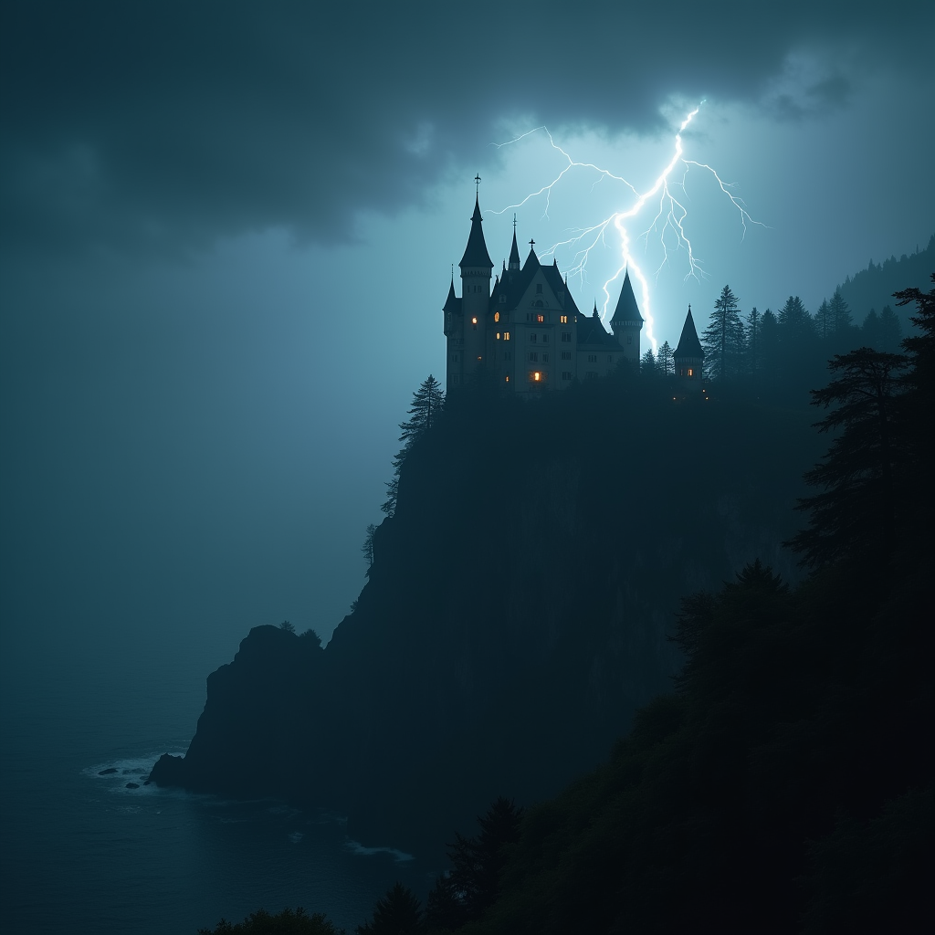 Cinematic - A cinematic drone shot over a misty mountain valley at sunrise, golden light pie