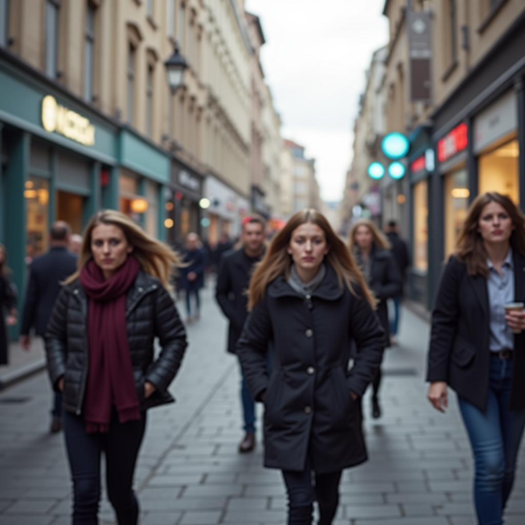 Portrait - Young woman turning to smile at camera, breeze catching her scarf, soft bokeh ba