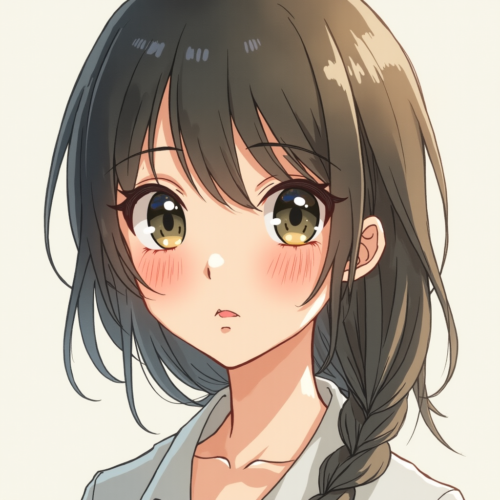 Portrait - A young woman standing in a sunlit meadow, Ghibli watercolor style with soft win