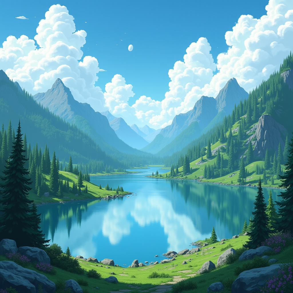 Nature - A forest path with dappled sunlight filtering through ancient trees, Ghibli-insp