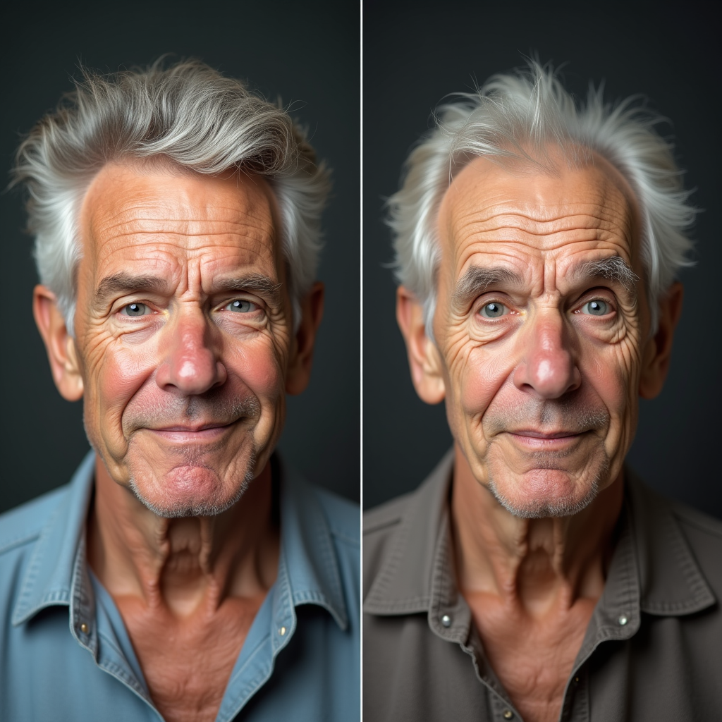 Aging & De-Aging - Transform faces forward or backward in time. Add realistic wrinkles, gray hair, 