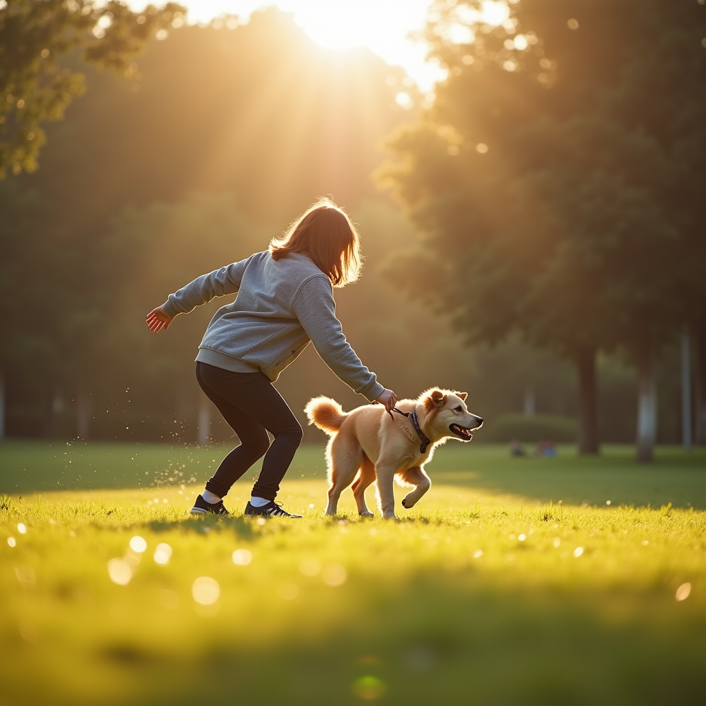 Beach - Golden Retriever running along the beach at sunset, waves crashing, cinematic sl