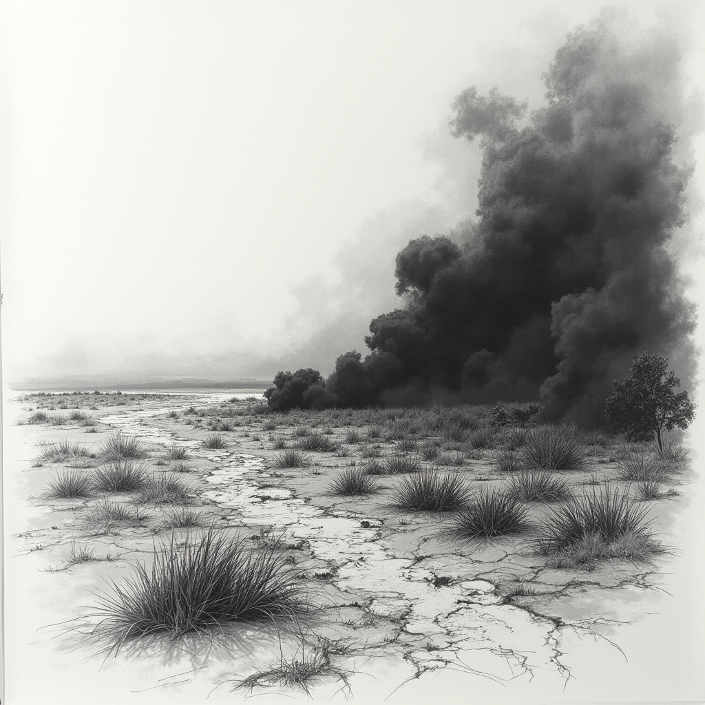 Landscape - Sketched mountain landscape with clouds drifting, trees swaying, watercolor anim