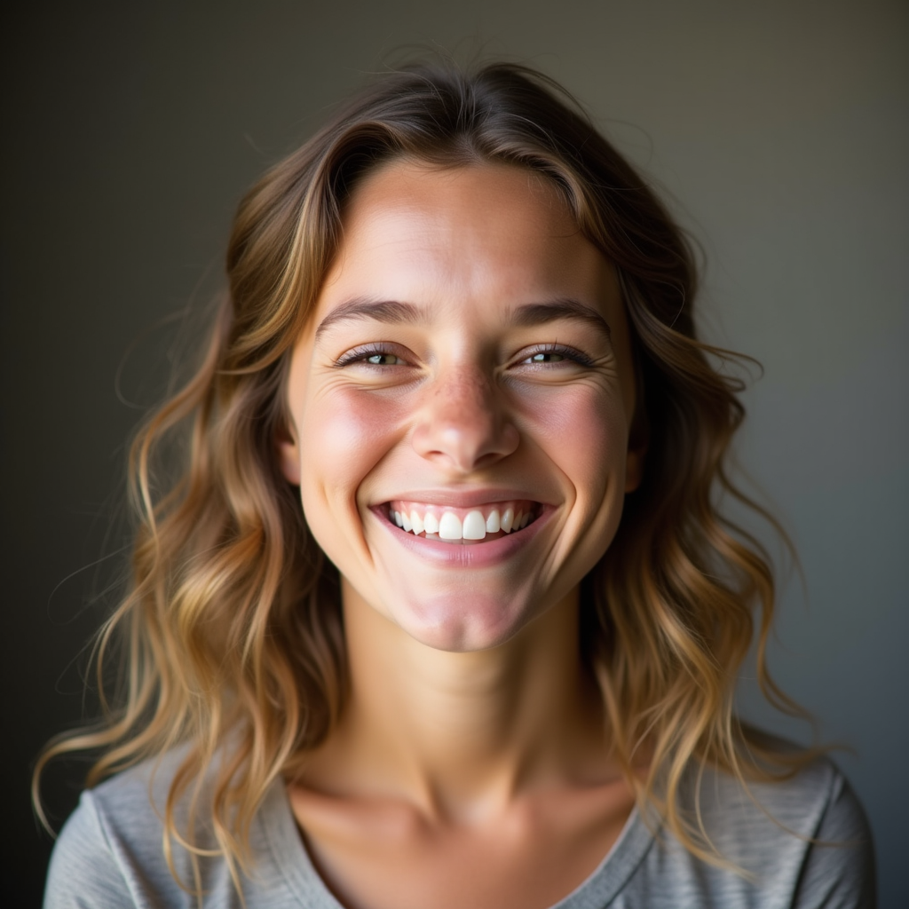Full Smile - Full radiant smile added to a casual outdoor portrait with natural lighting.