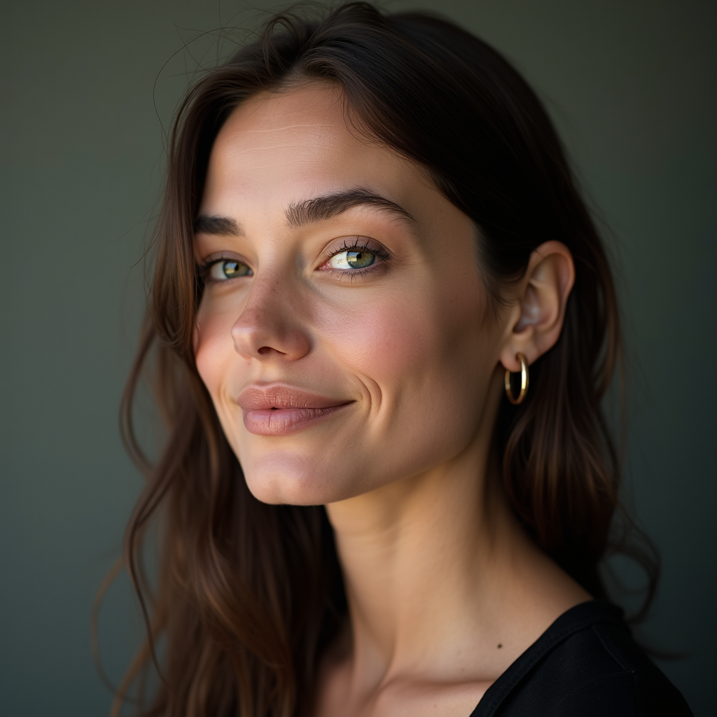 Subtle - Subtle grin added to a fashion editorial photo, maintaining the editorial mood.