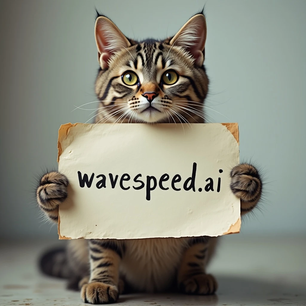 A cat holds a sign saying "wavespeed.ai"