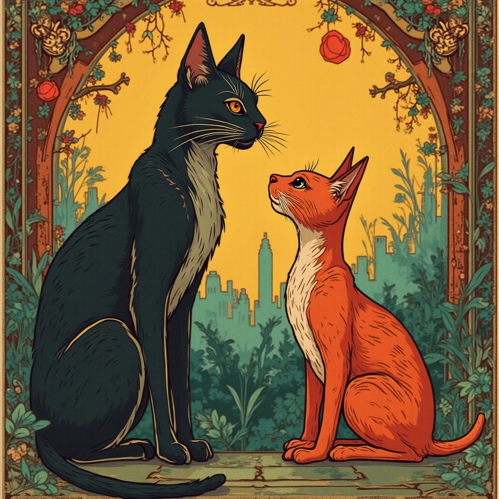 Mudcat and Redshank in Santiago, Chile in the style of art nouveau