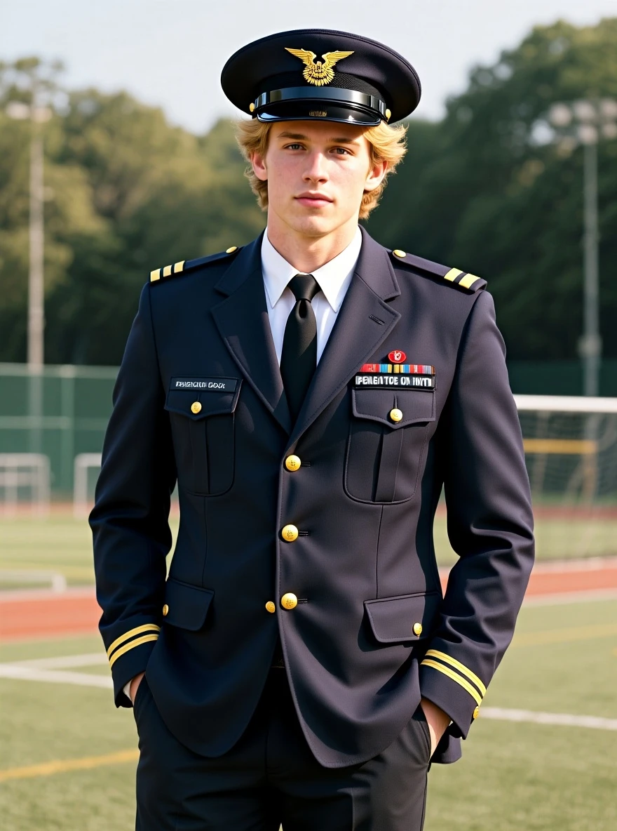 Put this man in a pilot's uniform.