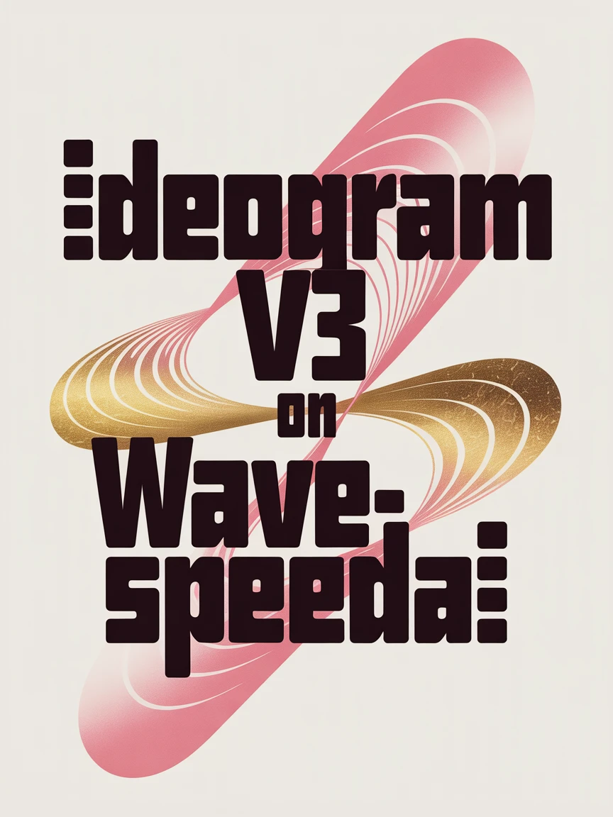 beautiful bauhaus stark typographic poster saying "Ideogram v3 on WaveSpeedAI", pink and gold