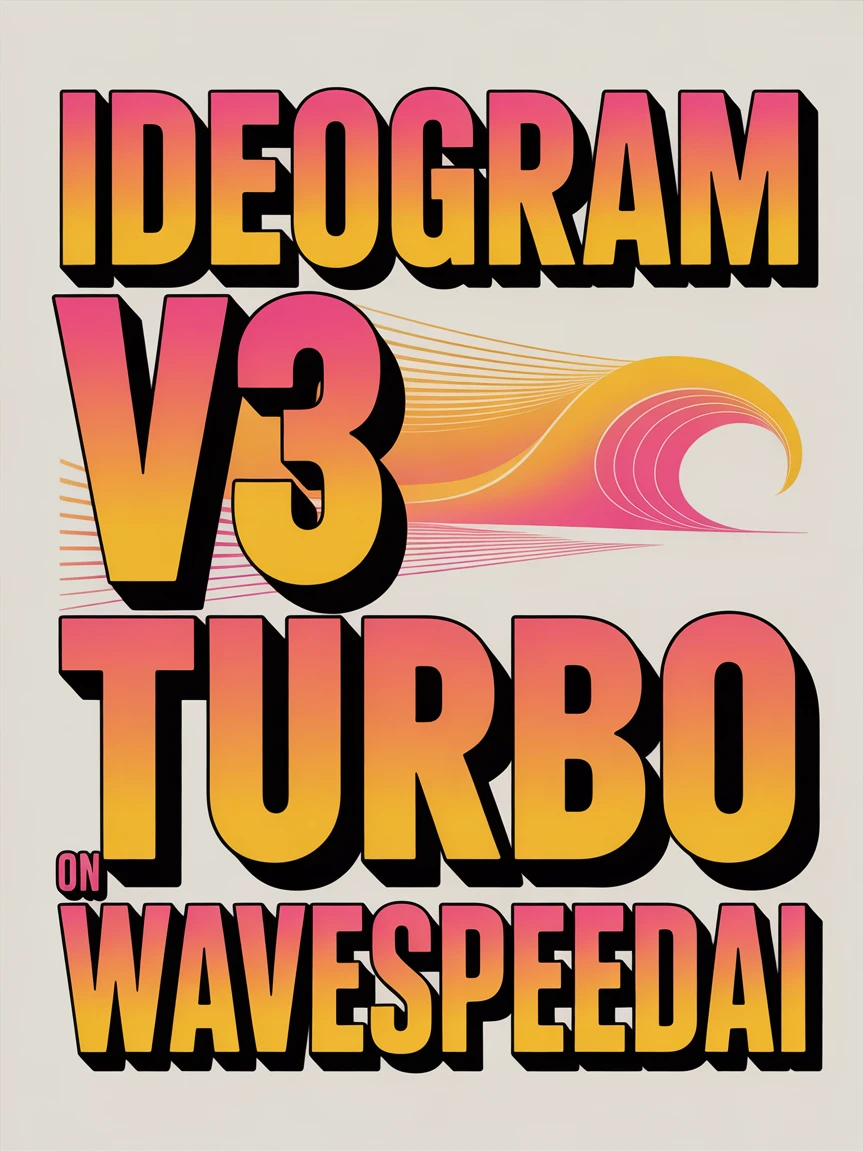 beautiful bauhaus stark typographic poster saying "Ideogram v3 turbo on WaveSpeedAI", pink and yellow