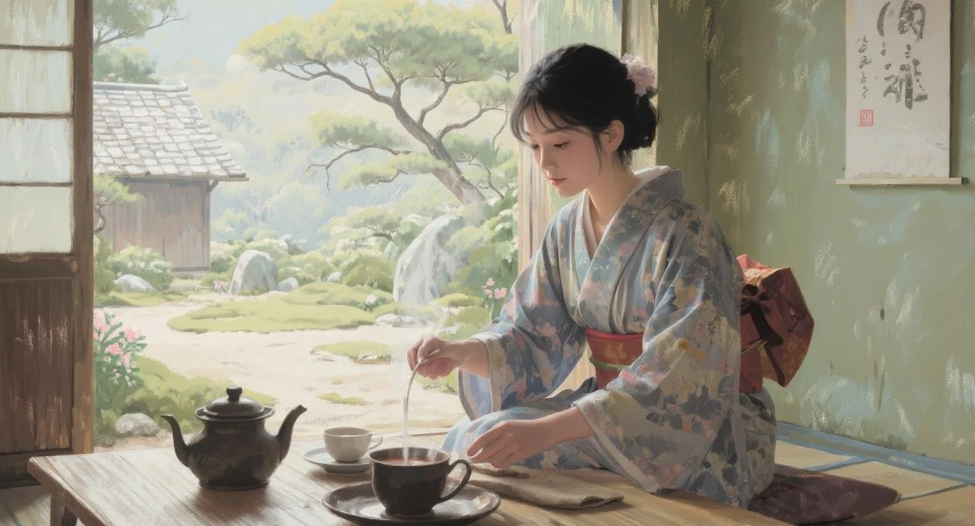 A woman is brewing tea