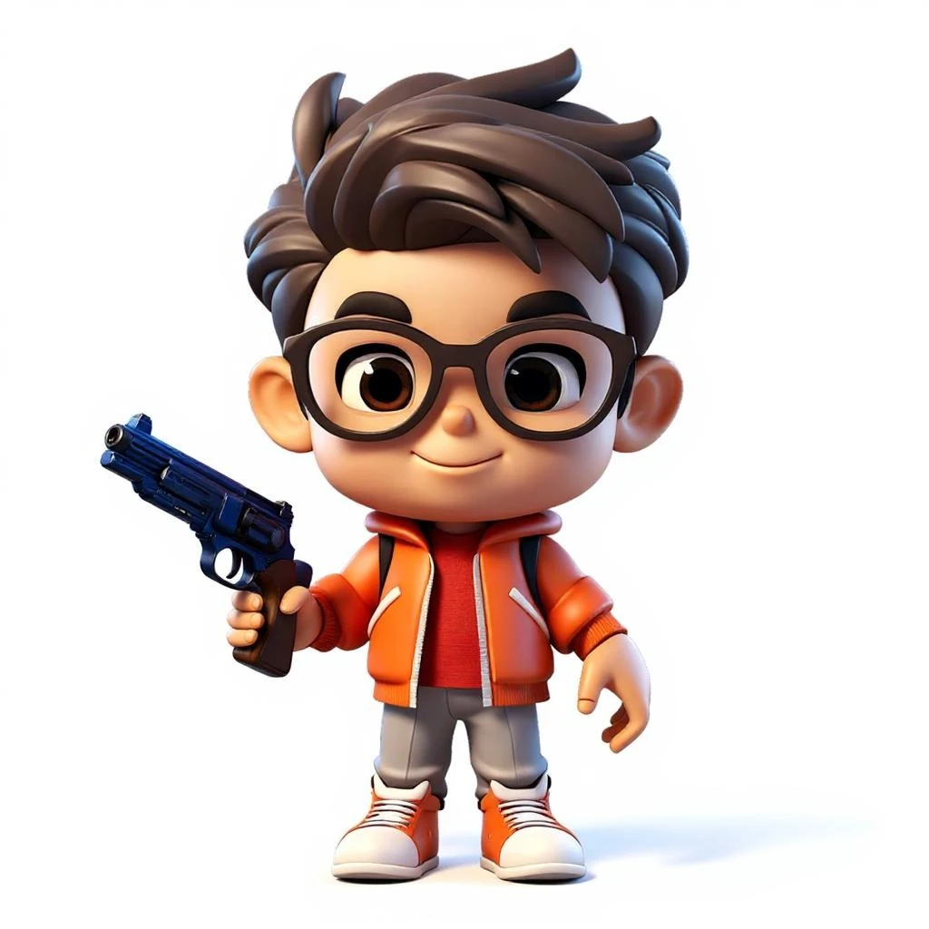 The boy is holding a gun in his hand.