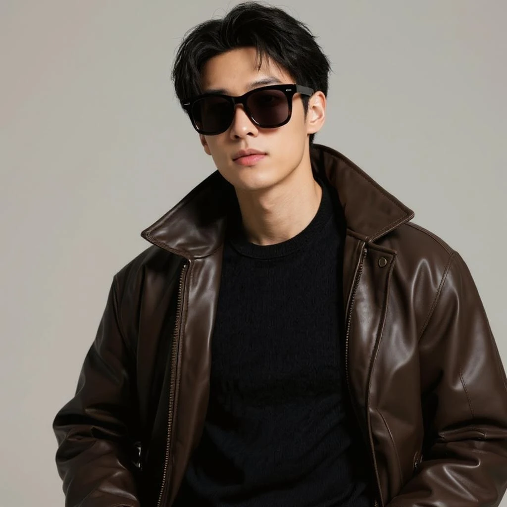 The boy put on sunglasses.