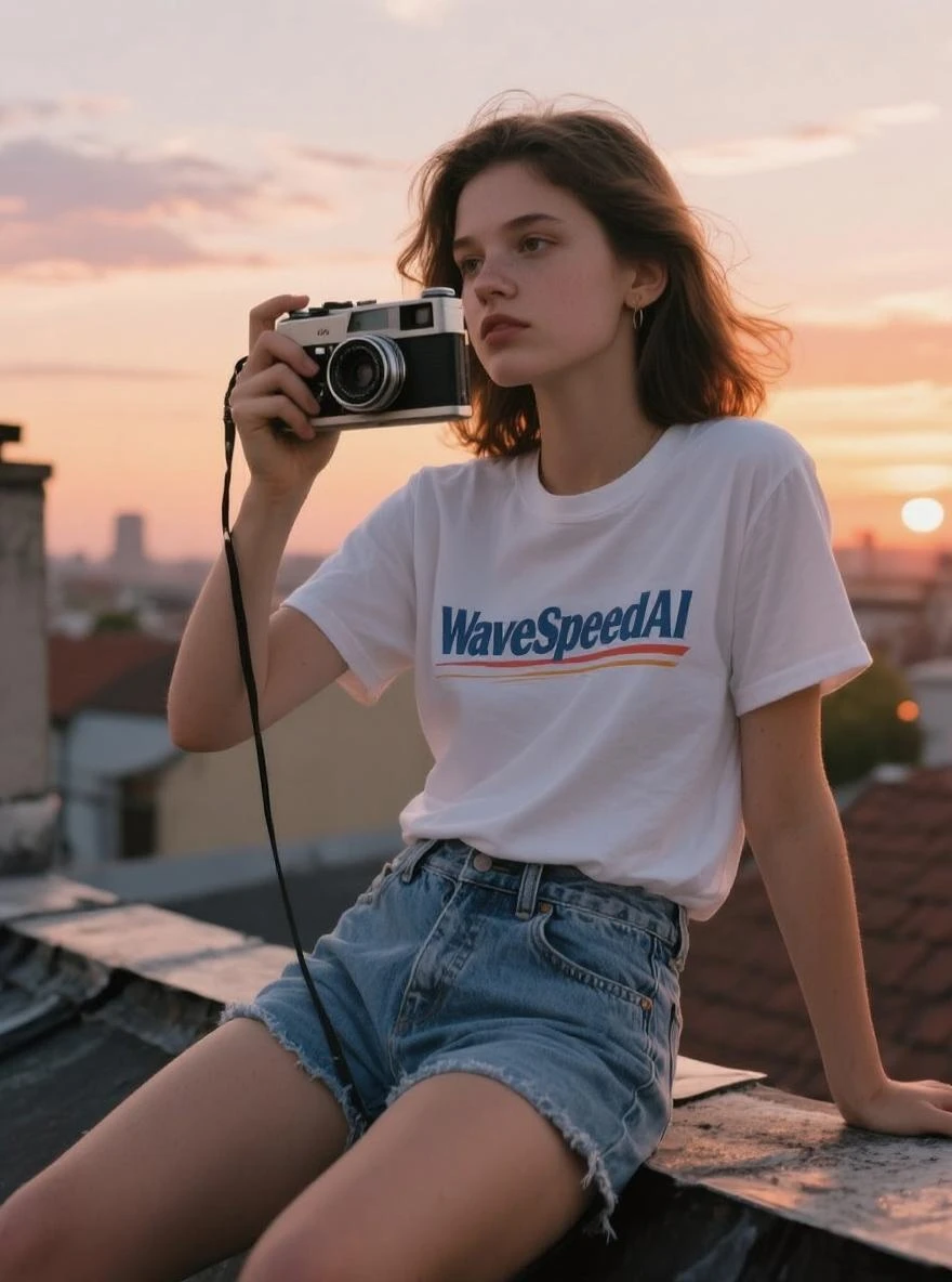 Convert the text on the girl's clothes to "WaveSpeedAI"