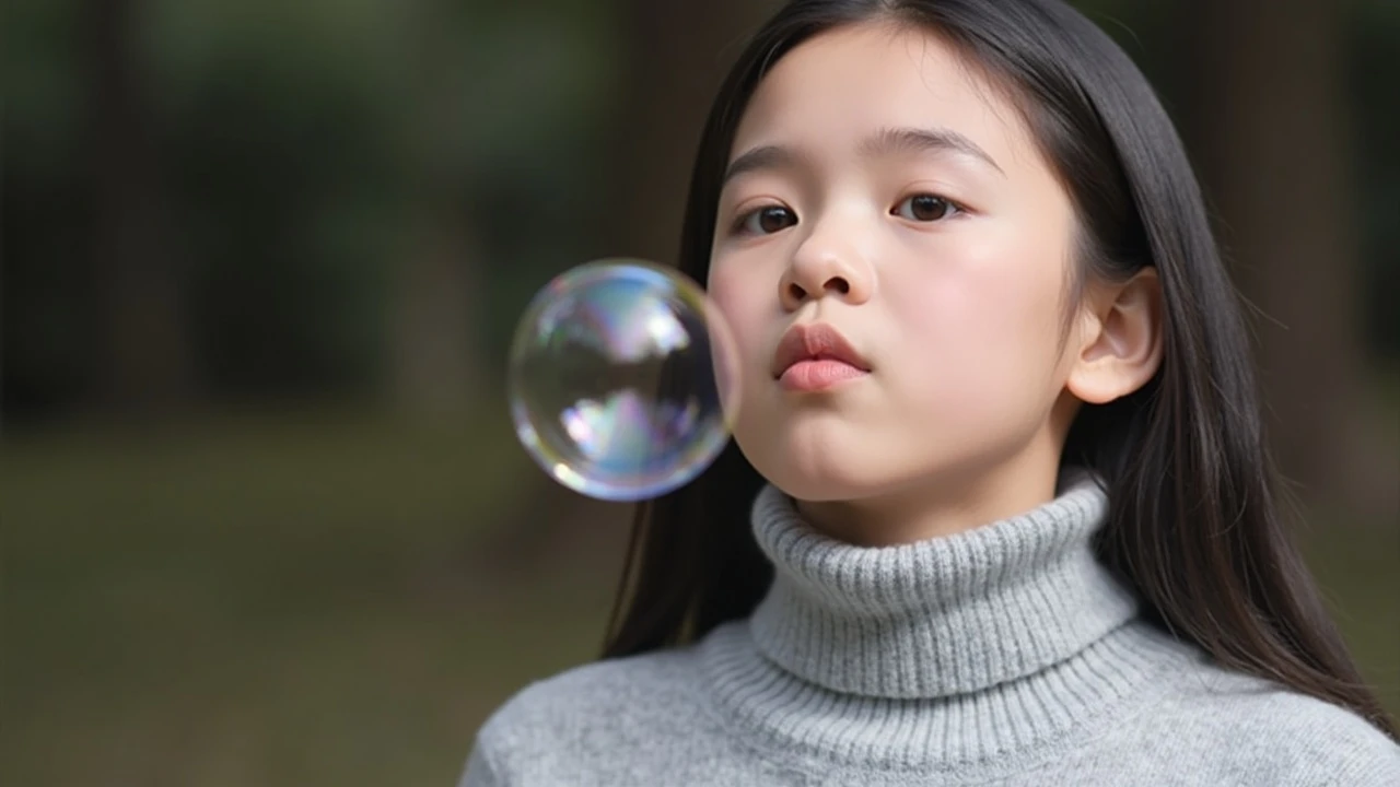 The girl is blowing bubbles