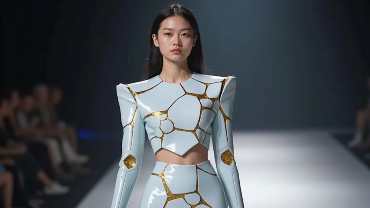This woman is walking on the runway