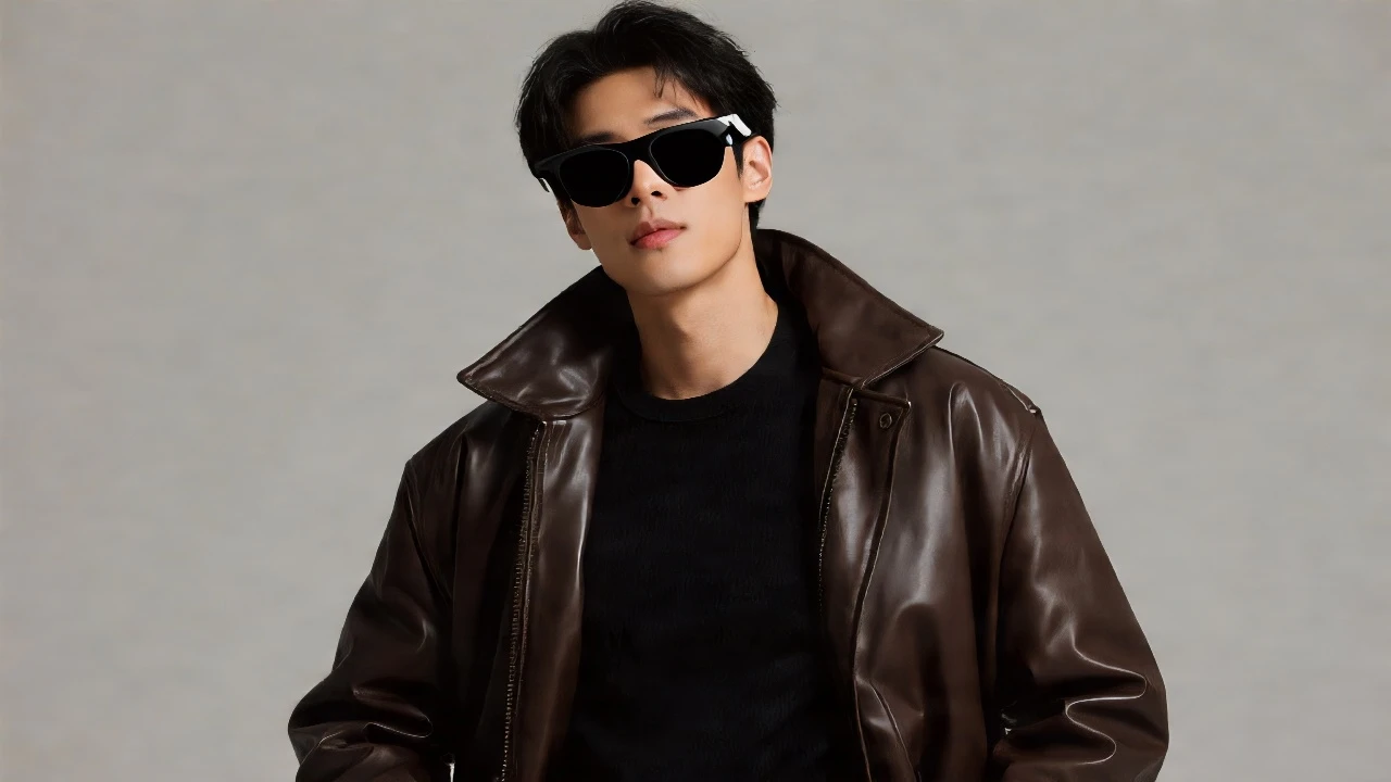 Put sunglasses on the boy.