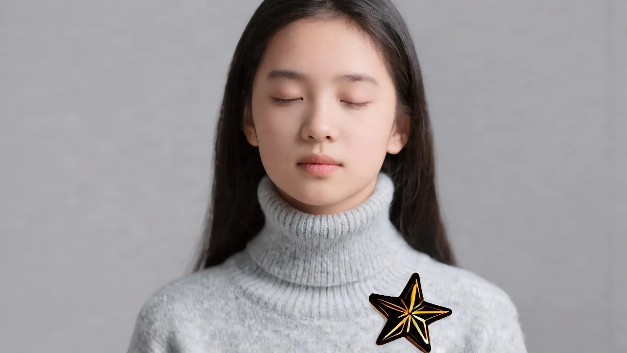 Pin a star brooch on a girl's dress.