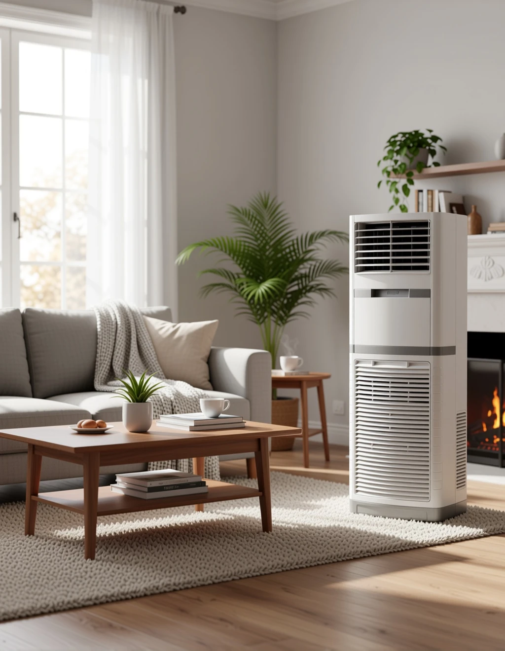 Put this air conditioner in the living room next to the sofa.