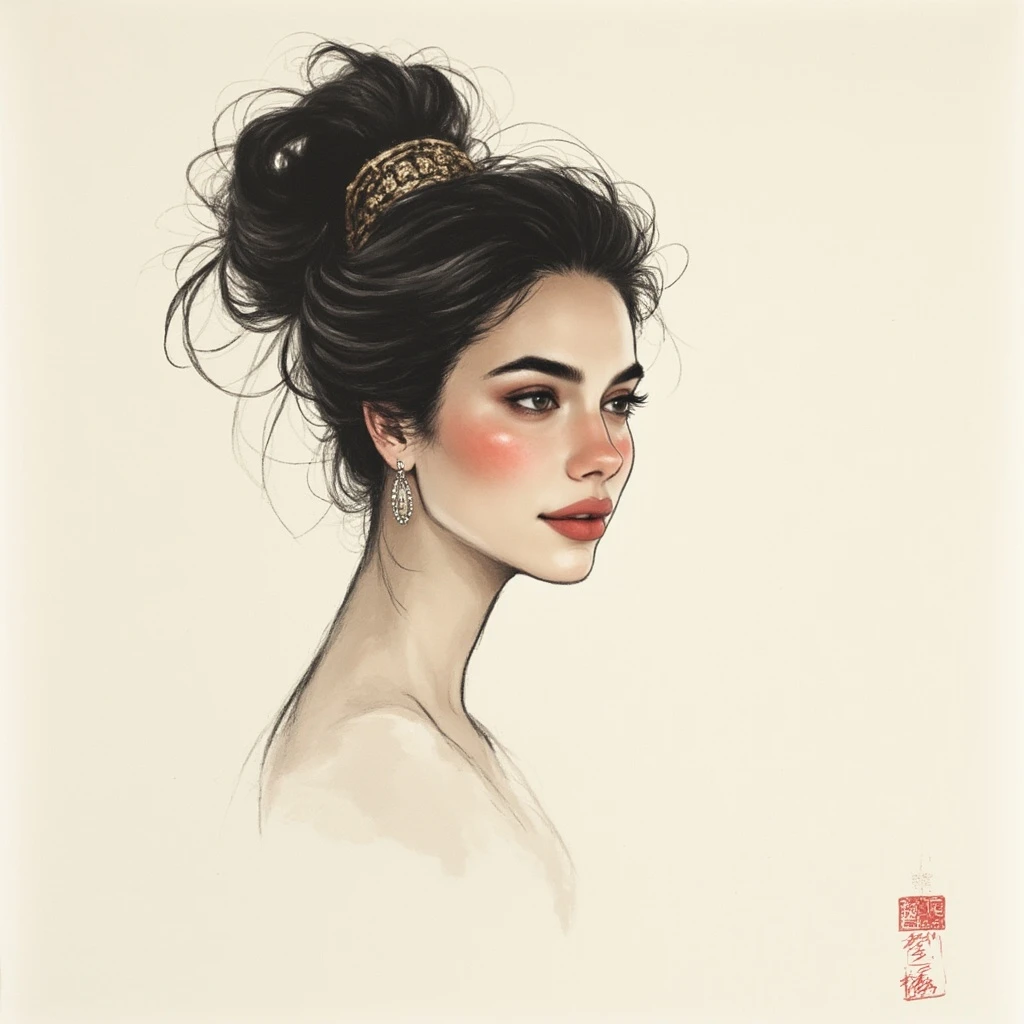 portrait, Chinese ink painting style