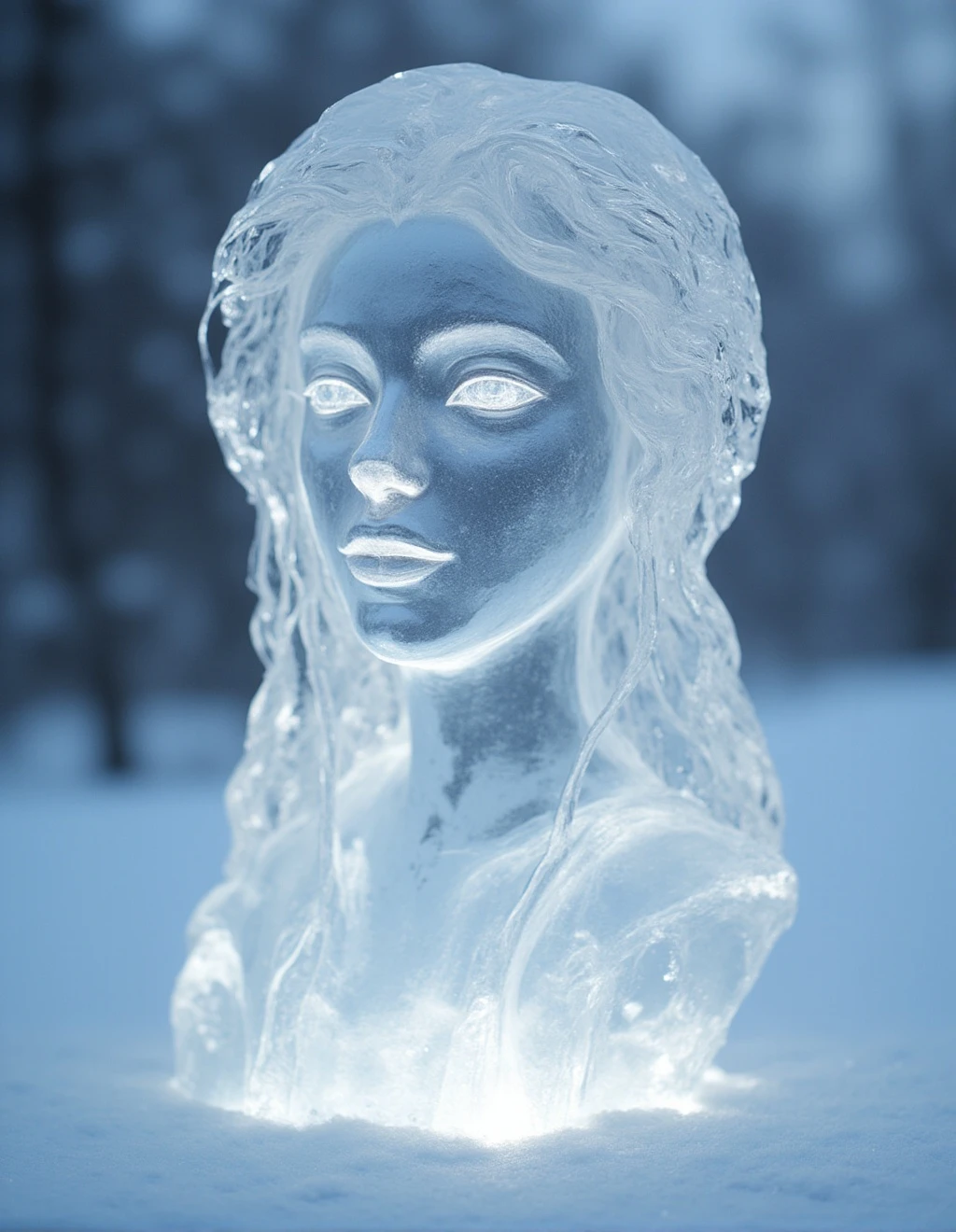 portrait, made of ice sculpture