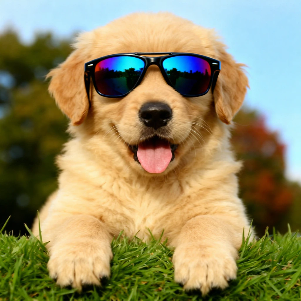 Put a pair of cool sunglasses on the dog