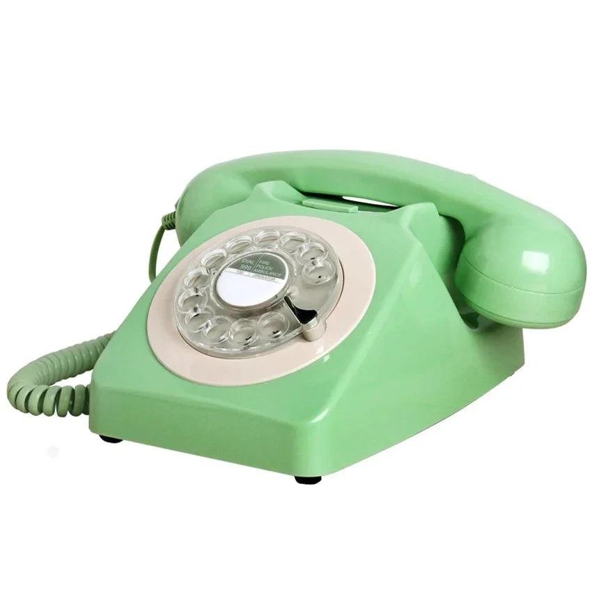 the entire mint green rotary telephone in the image, including the handset, base, and coiled cord, as one complete object for 3d reconstruction, ignore the plain white background