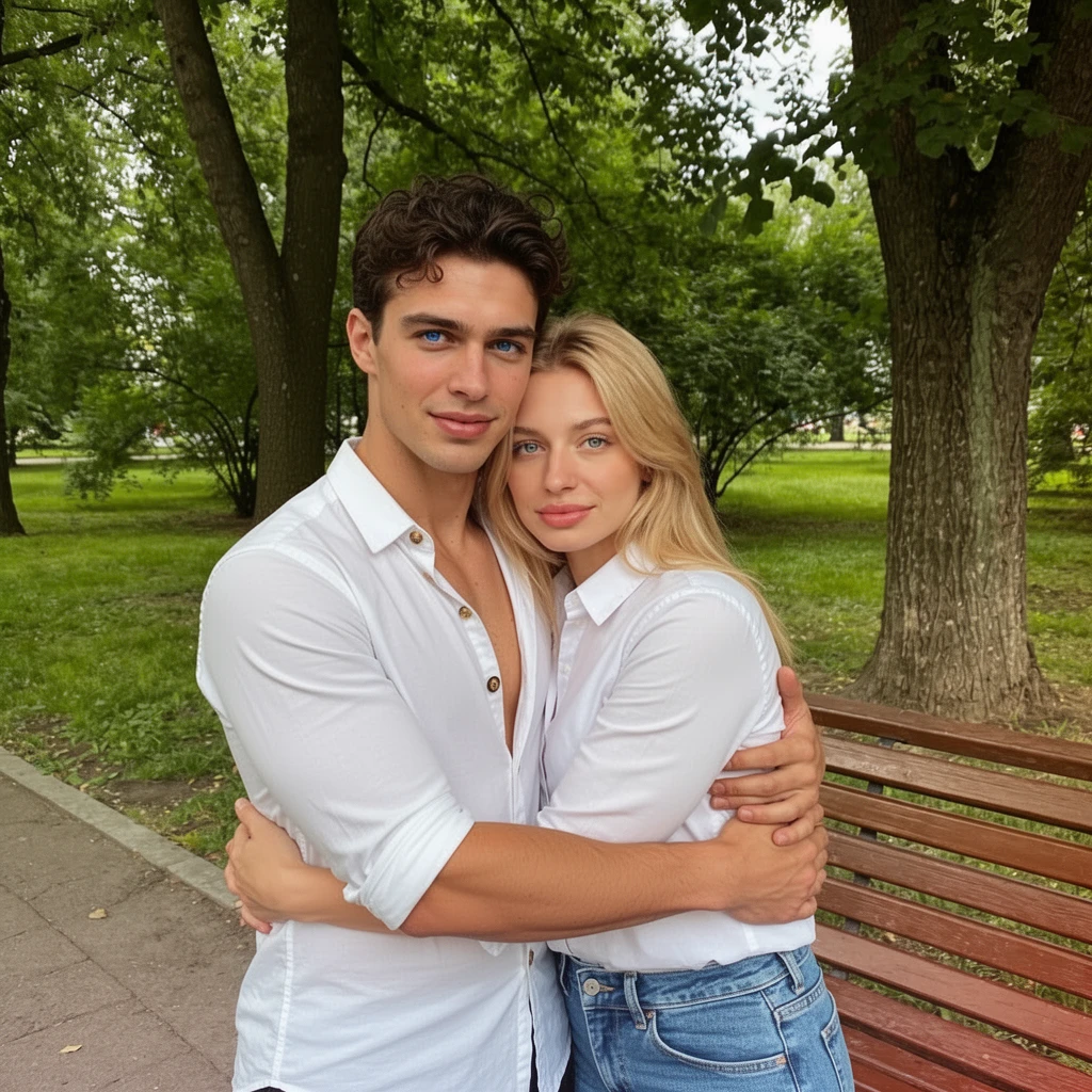 Have the two people in Figure 1 and Figure 2 take a photo together and hug.
