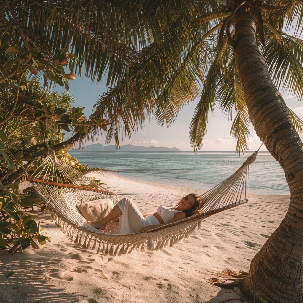 Add a female lying on the hammock