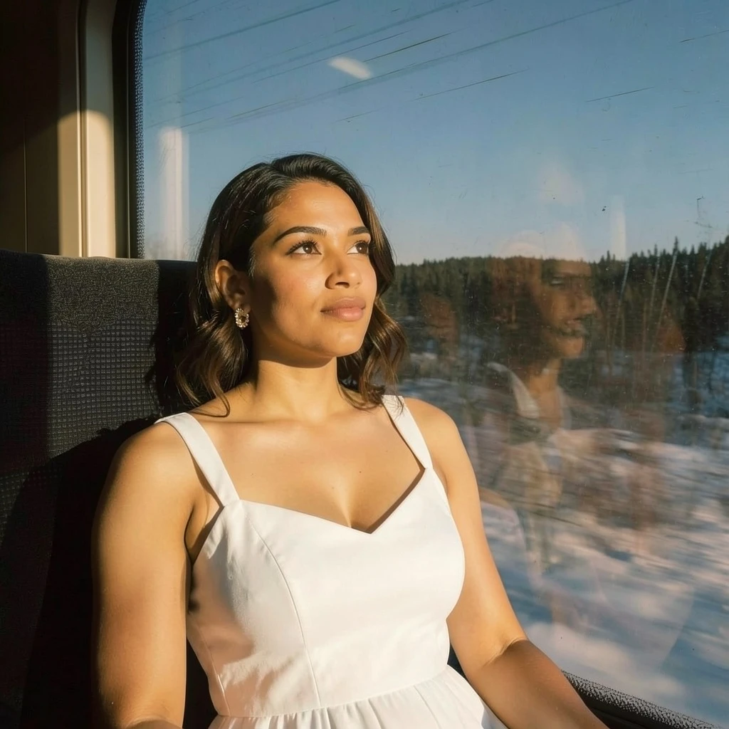 change to a female who is wearing a white dress