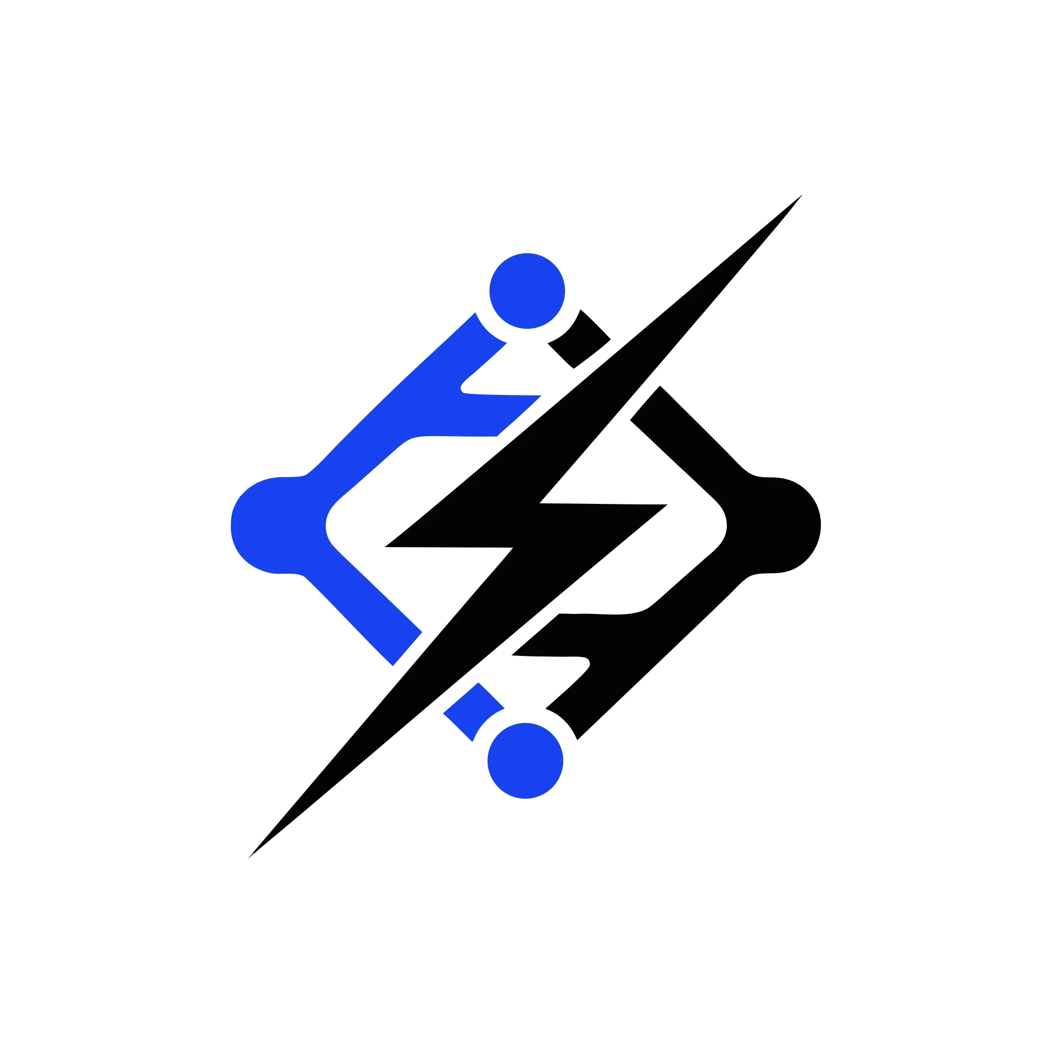 Create a modern vector logo mark for an AI infrastructure company, abstract neural network combined with a lightning bolt, geometric shapes, clean negative space, sharp edges, minimal futuristic style, limited blue and black color palette, scalable SVG logo, no text, no mockup, no 3D