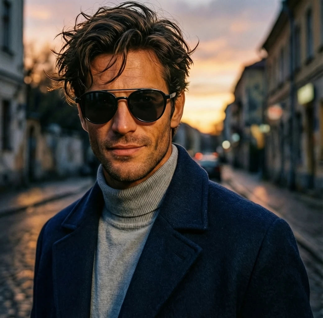 Let the man in Figure 1 put on the sunglasses in Figure 2.